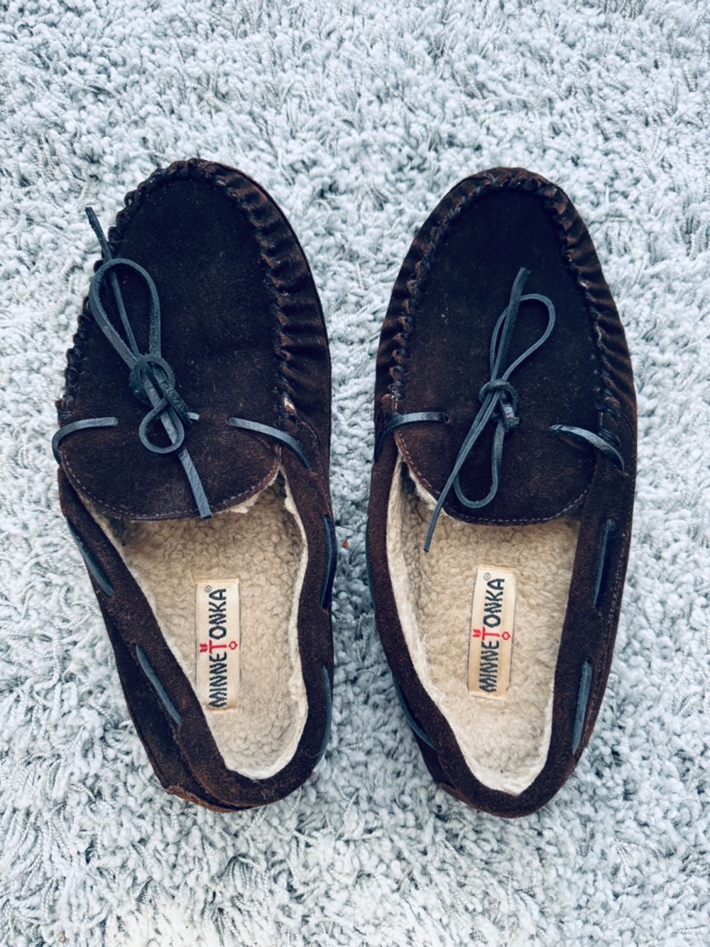 Mens Minnetonka Brown Suede Moc Toe Slip-On Moccasins Loafers 10
